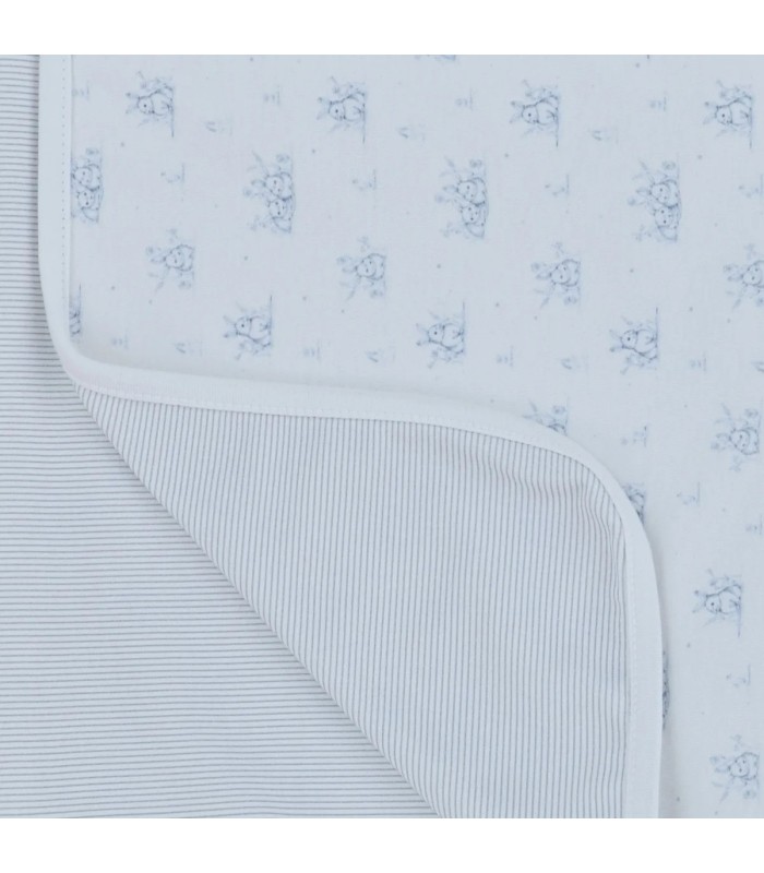 Arrullo reversible bebé celeste de algodón con estampado floral y reverso de rayas