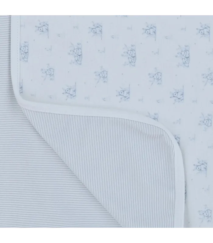 Arrullo reversible bebé celeste de algodón con estampado floral y reverso de rayas