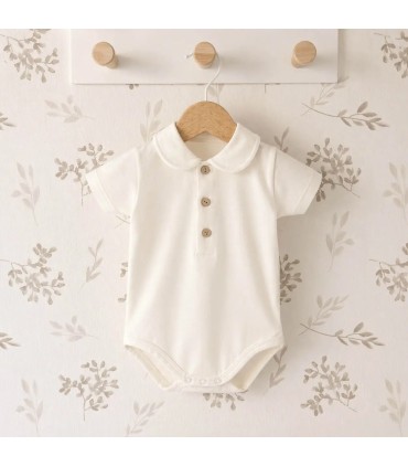 body bebé crudo botones frontales algodón suave detalle verano natural elegante