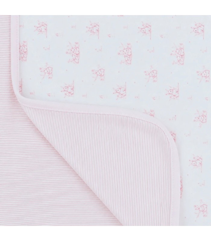 Arrullo reversible bebé rosa de algodón con estampado floral y reverso de rayas