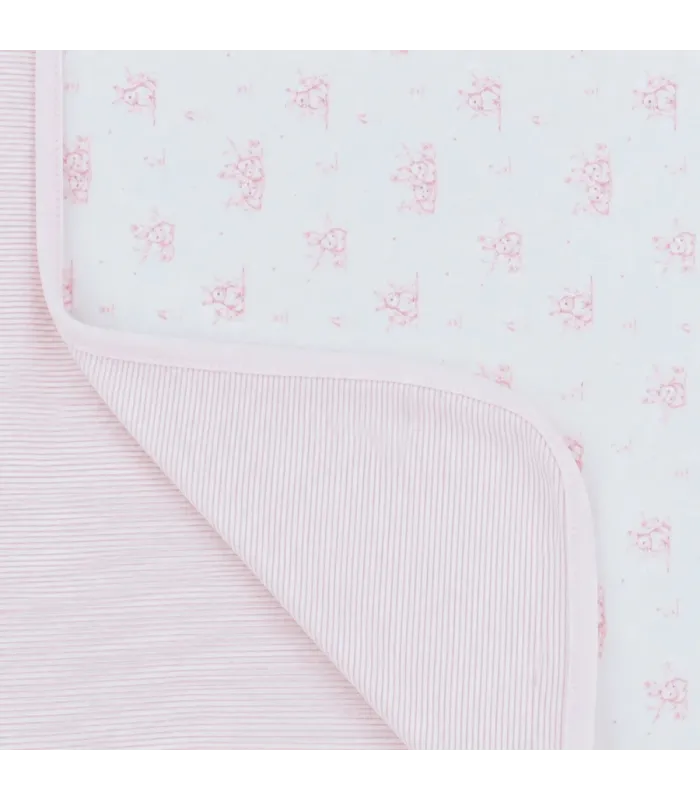 Arrullo reversible bebé rosa de algodón con estampado floral y reverso de rayas