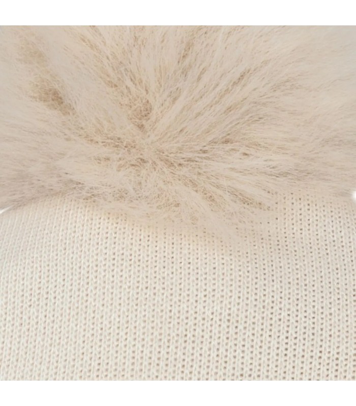 Detalles del Diseño del Gorro con pompon color crudo de punto para bebé, niño y niña