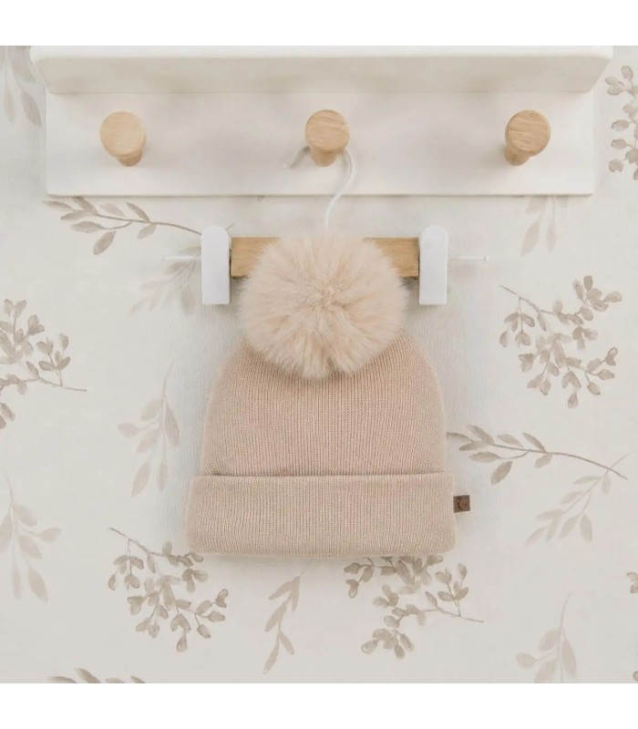 Gorro Bebé Arena tejido suave con pompón de pelo superior diseño cálido invierno