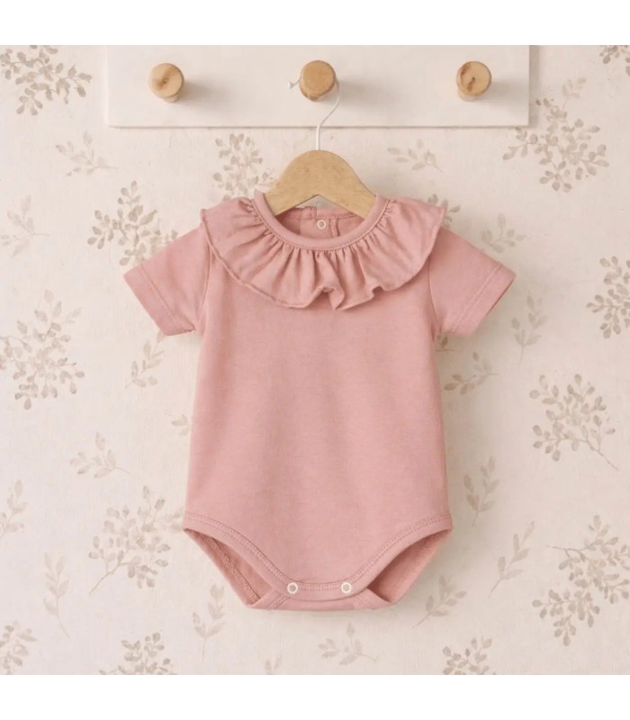 body bebé nude cuello volante fruncido algodón elástico suave detalle verano