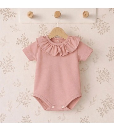 body bebé nude cuello volante fruncido algodón elástico suave detalle verano