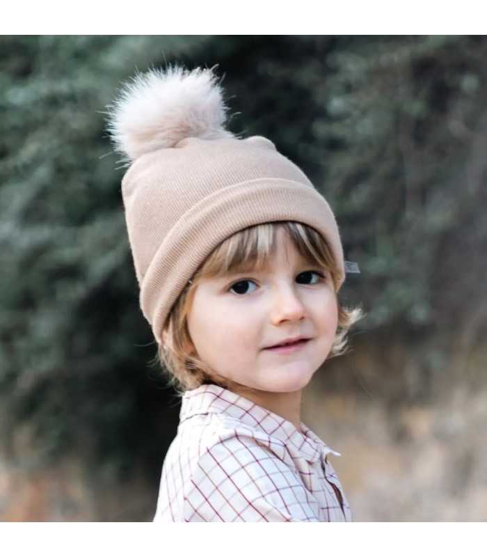 Niño con el Gorro Bebé Arena tejido suave con pompón de pelo superior diseño cálido invierno