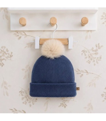 Gorro Bebé Marino tejido suave con pompón de pelo superior diseño clásico invierno