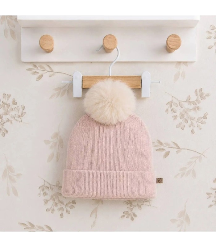 Gorro Bebé Nude tejido suave con pompón de pelo superior diseño elegante invierno