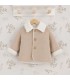 Abrigo Bebé Arena tejido suave con borreguito blanco en cuello y puños diseño elegante invierno