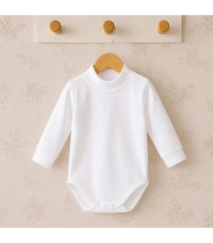 Body bebé blanco con cuello semicisne de algodón 100%, tejido suave y cómodo Calamaro para recién nacido