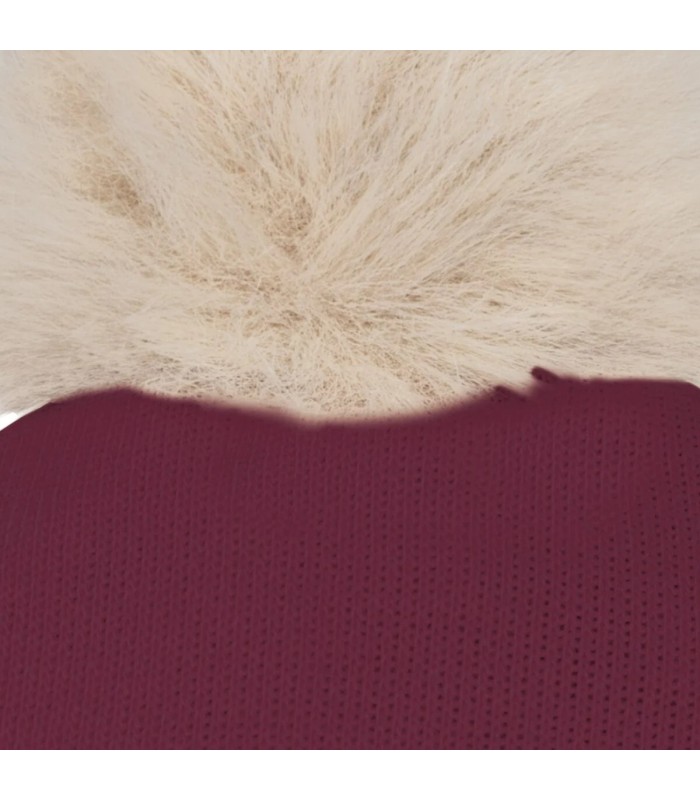 Detalles del diseño del Gorro Bebé Granate tejido suave con pompón de pelo superior diseño elegante invierno