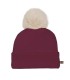 Gorro Bebé Granate tejido suave con pompón de pelo superior diseño elegante invierno en fondo blanco