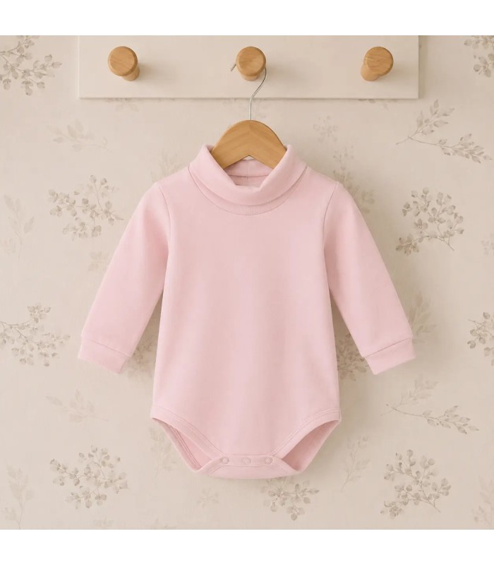 Body para bebé rosa con cuello cisne de algodón, tejido suave y cálido de manga larga Calamaro