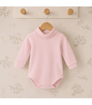 Body para bebé rosa con cuello cisne de algodón, tejido suave y cálido de manga larga Calamaro