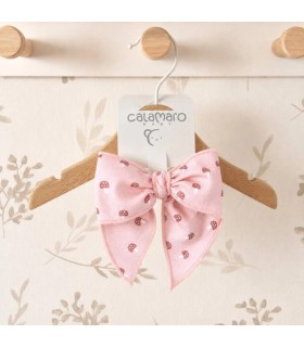 Lazo Pelo bebé rosa empolvado con estampado suave y pinza detalle delicado infantil