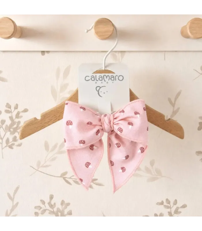Lazo Pelo bebé rosa empolvado con estampado suave y pinza detalle delicado infantil