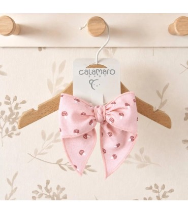 Lazo Pelo bebé rosa empolvado con estampado suave y pinza detalle delicado infantil