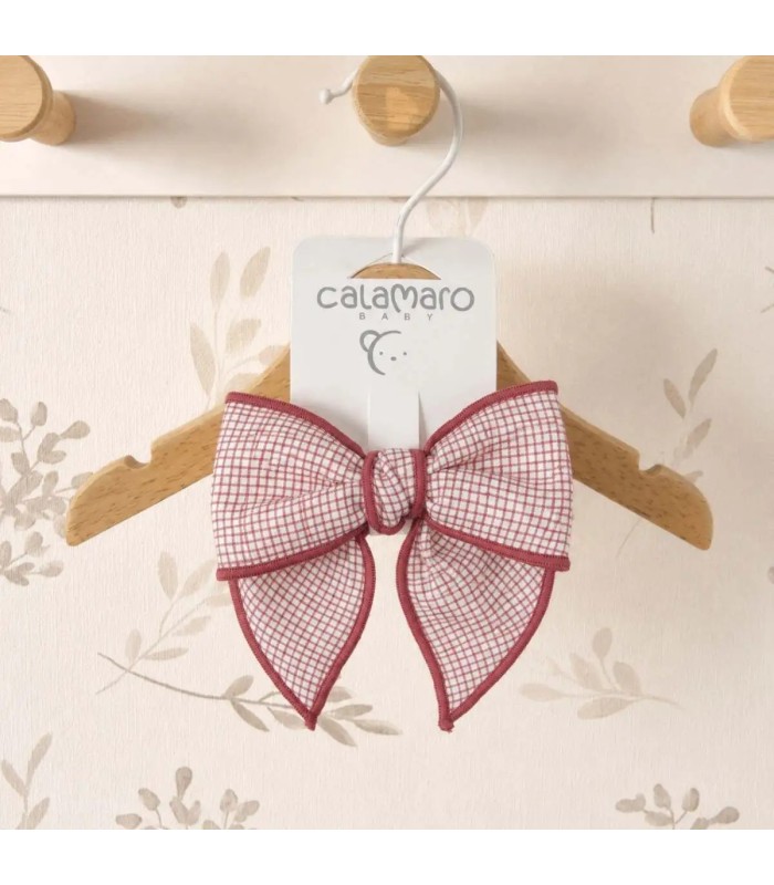 Lazo Pelo bebé rosa vichy con ribete y pinza estructura clásica detalle elegante infantil