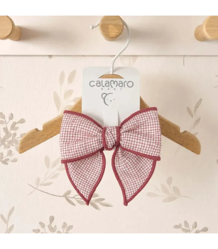 Lazo Pelo bebé rosa vichy con ribete y pinza estructura clásica detalle elegante infantil