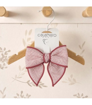 Lazo Pelo bebé rosa vichy con ribete y pinza estructura clásica detalle elegante infantil