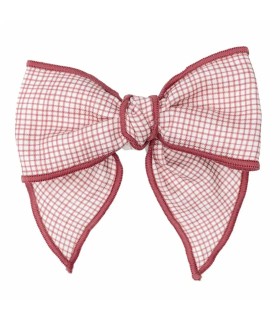 Lazo Pelo bebé rosa vichy con ribete y pinza estructura clásica detalle elegante infantil en fondo blanco