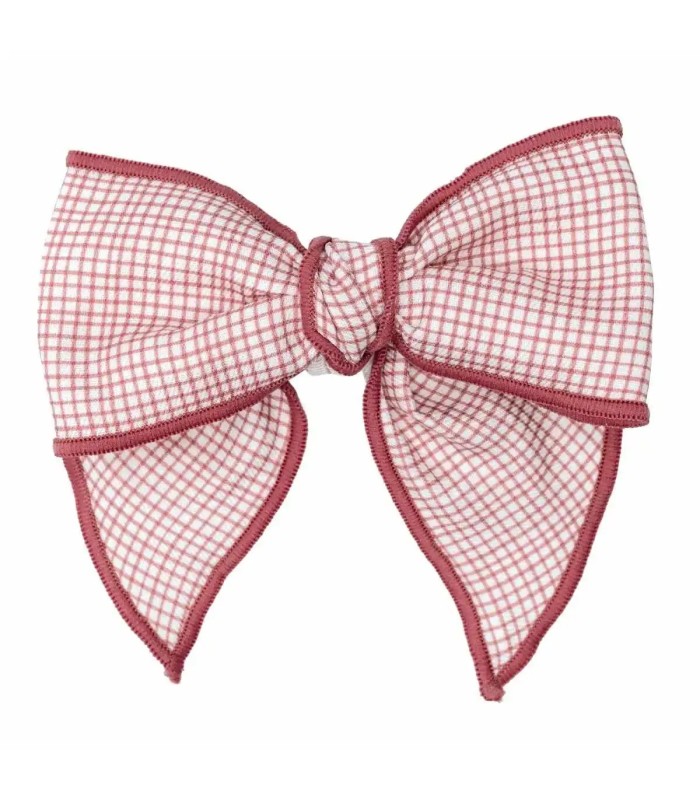 Lazo Pelo bebé rosa vichy con ribete y pinza estructura clásica detalle elegante infantil en fondo blanco