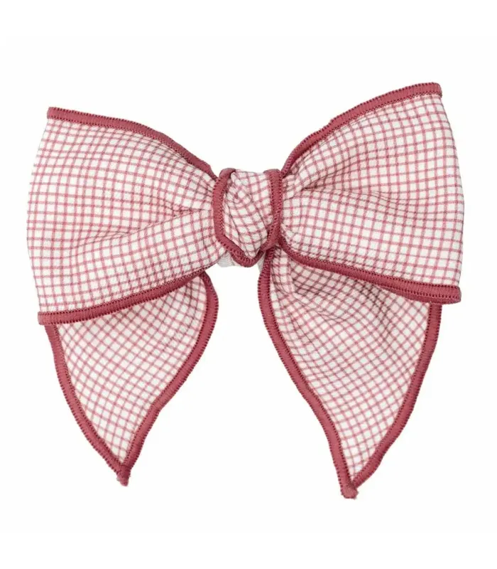 Lazo Pelo bebé rosa vichy con ribete y pinza estructura clásica detalle elegante infantil en fondo blanco