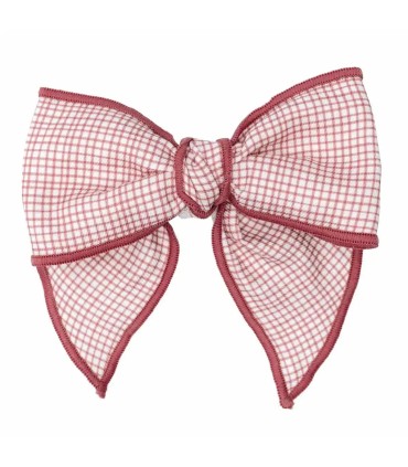 Lazo Pelo bebé rosa vichy con ribete y pinza estructura clásica detalle elegante infantil en fondo blanco