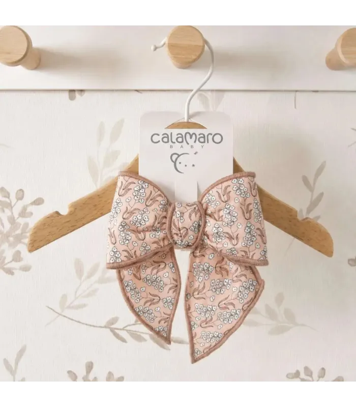 Lazo Pelo bebé rosa viejo estampado con pinza grande tejido suave detalle elegante