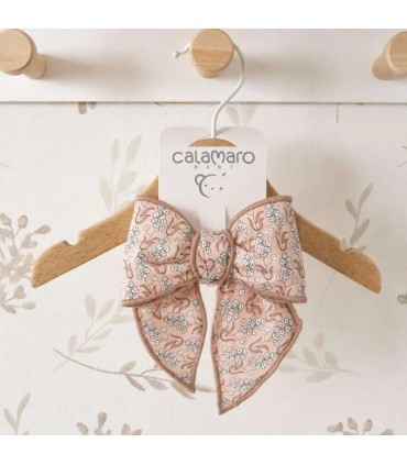 Lazo Pelo bebé rosa viejo estampado con pinza grande tejido suave detalle elegante