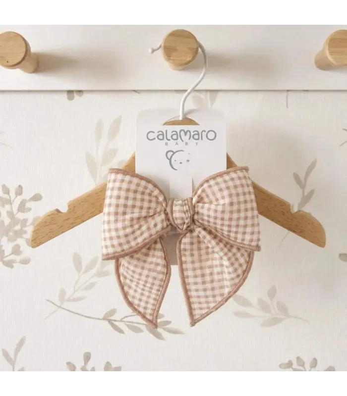 Lazo Pelo bebé rosa viejo vichy con pinza grande tejido suave estampado cuadros detalle elegante