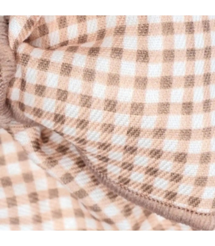 Detallaes del diseño del Lazo Pelo bebé rosa viejo vichy con pinza grande tejido suave estampado cuadros detalle elegante