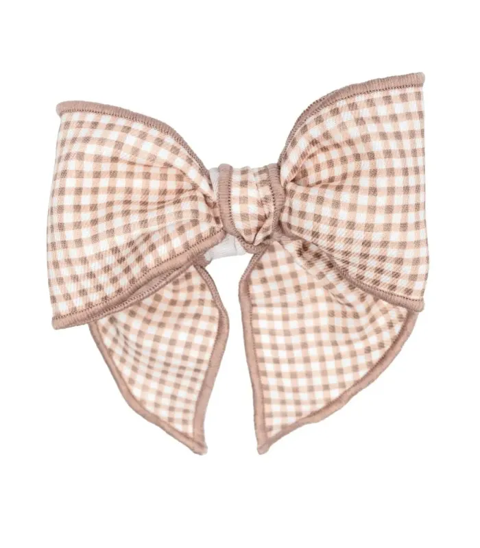 Lazo Pelo bebé rosa viejo vichy con pinza grande tejido suave estampado cuadros detalle elegante en fondo blanco