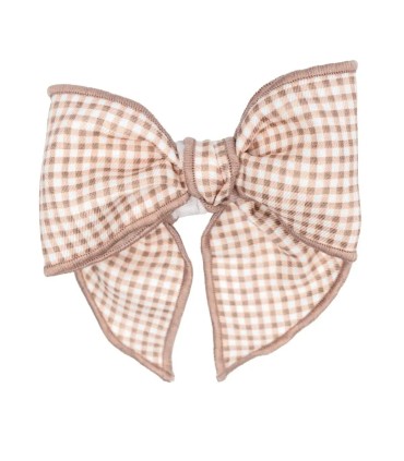 Lazo Pelo bebé rosa viejo vichy con pinza grande tejido suave estampado cuadros detalle elegante en fondo blanco