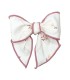 Lazo Pelo bebé nude floral pinza tela suave ribete rosa empolvado detalle elegante en fondo blanco