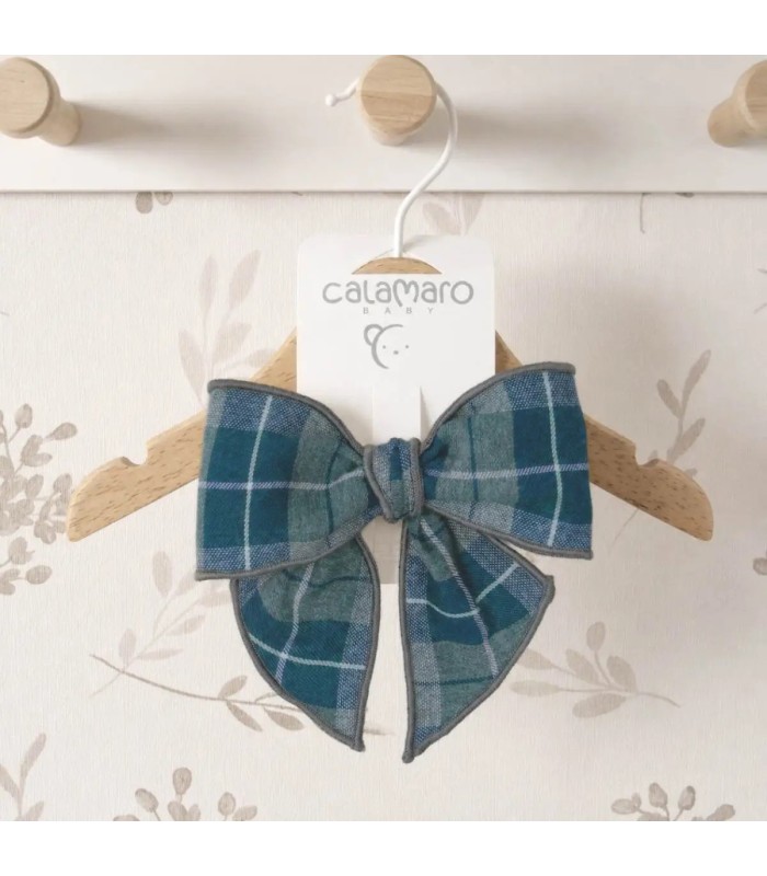 Lazo Pelo niña cuadros verde invierno tejido algodón pinza detalle lazo clásico elegante