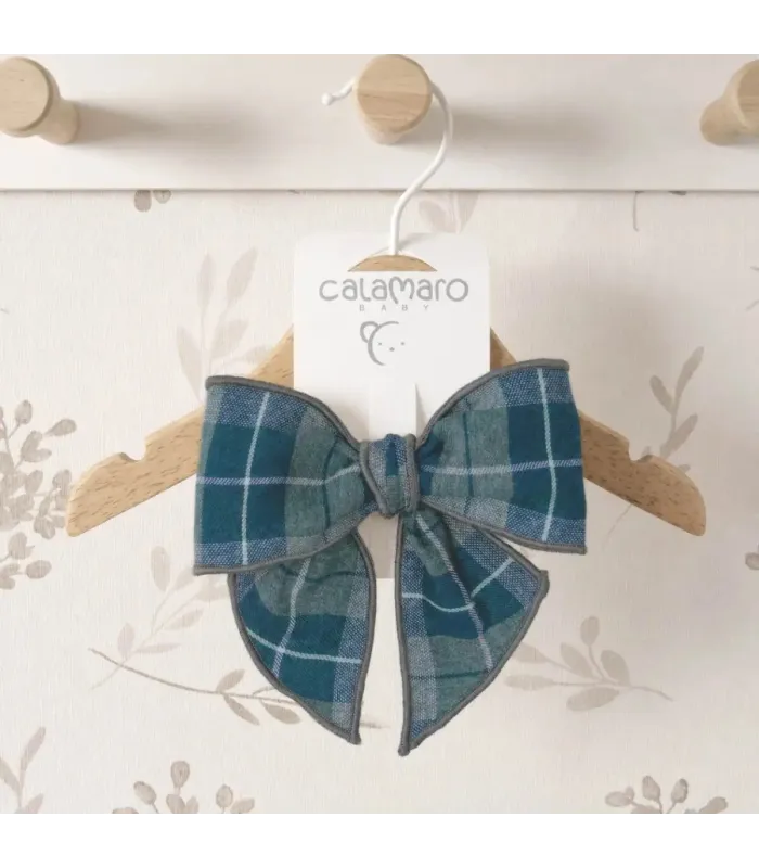 Lazo Pelo niña cuadros verde invierno tejido algodón pinza detalle lazo clásico elegante
