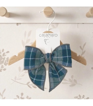 Lazo Pelo niña cuadros verde invierno tejido algodón pinza detalle lazo clásico elegante