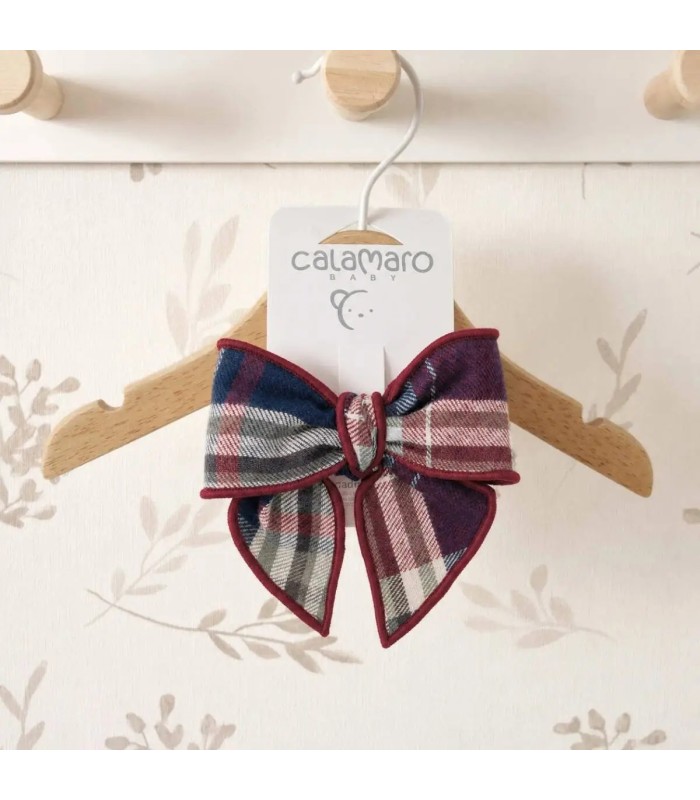 Lazo Pelo niña granate cuadros algodón pinza grande detalle elegante invierno