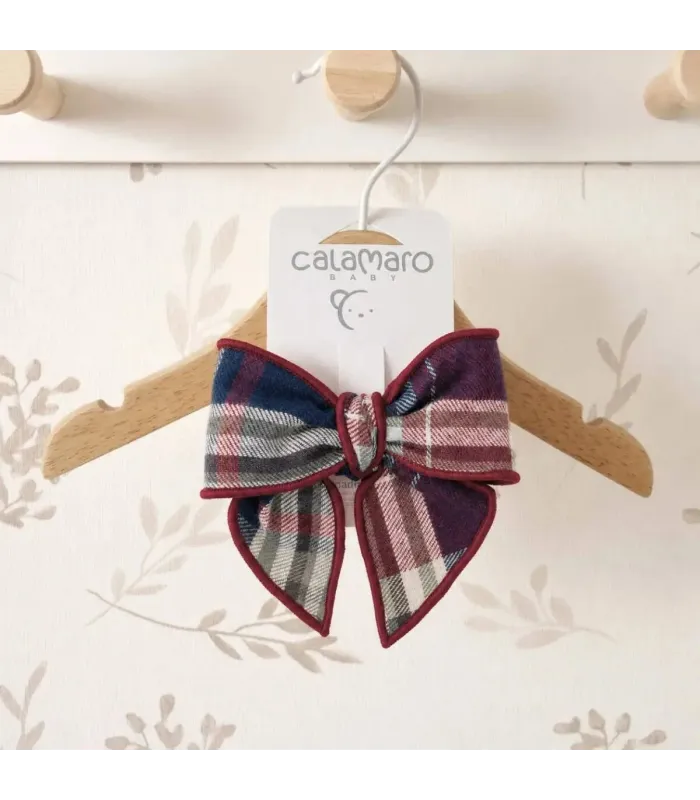 Lazo Pelo niña granate cuadros algodón pinza grande detalle elegante invierno