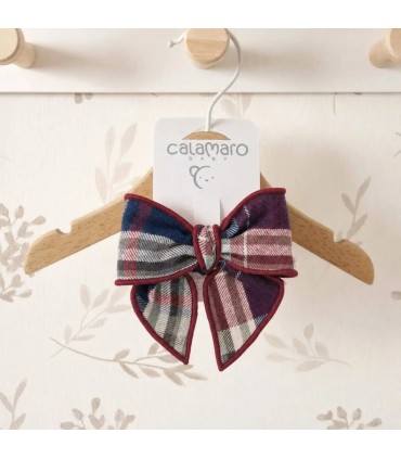 Lazo Pelo niña granate cuadros algodón pinza grande detalle elegante invierno