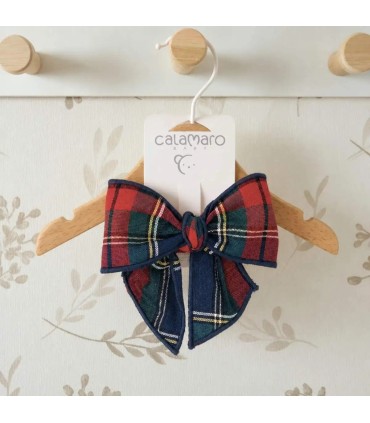 Lazo Pelo Bebé Marino Tartán pinza tejido estructurado elegante complemento cabello invierno