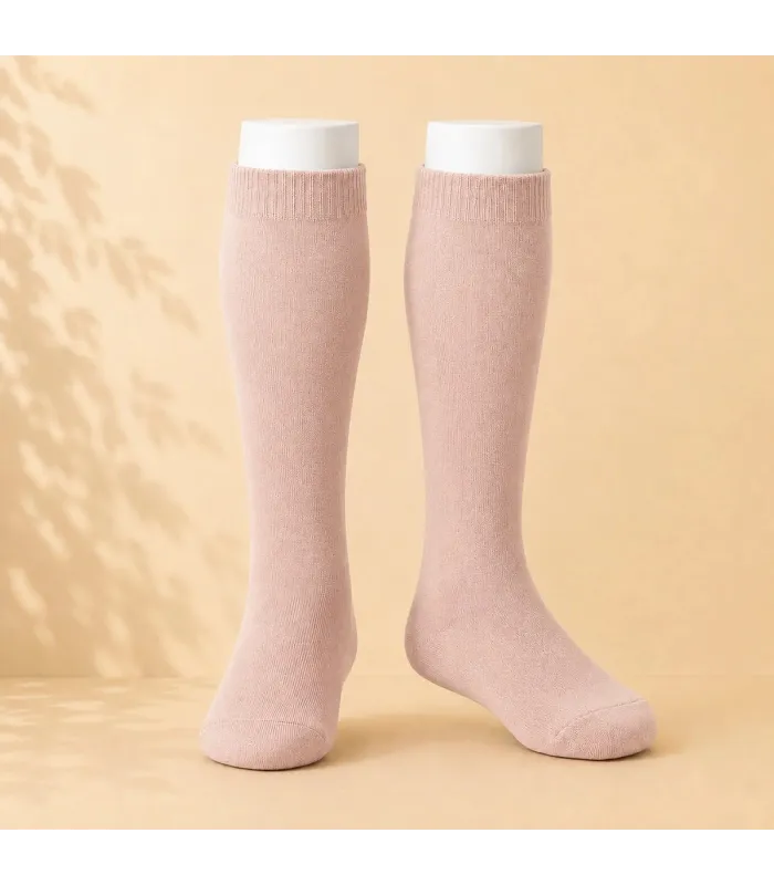 Calcetín Alto Liso Cóndor Rosa Empolvado 544 de algodón para bebé y niño