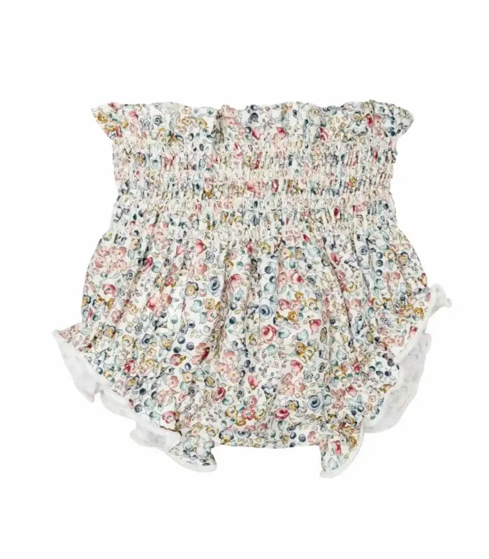 Pololo Bebé Crudo floral algodón fruncido ligero elegante infantil en fondo blanco