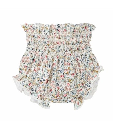 Pololo Bebé Crudo floral algodón fruncido ligero elegante infantil en fondo blanco