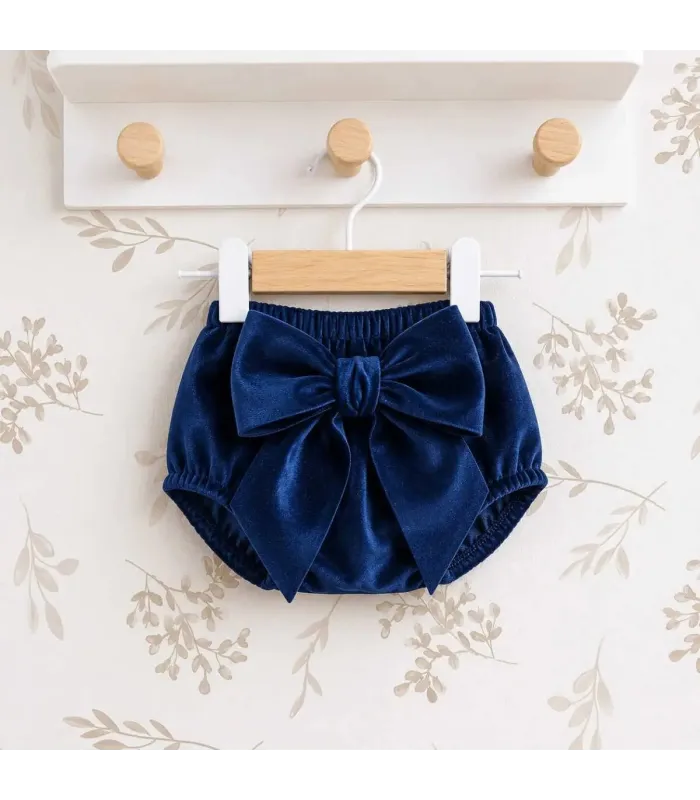 Pololo Bebé Marino lazo grande tejido satinado volumen elegante azul infantil