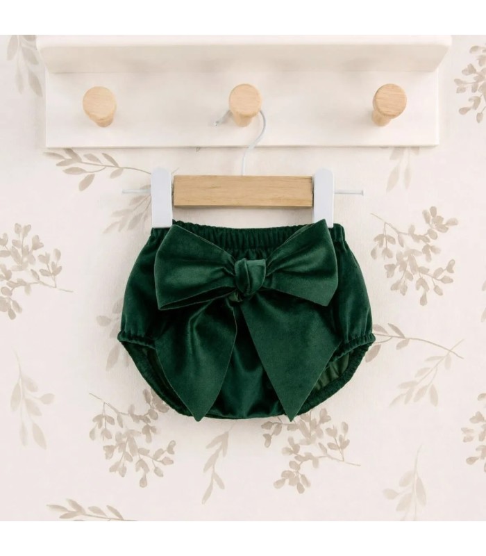 Pololo Bebé Verde lazo grande tejido satinado volumen elegante infantil