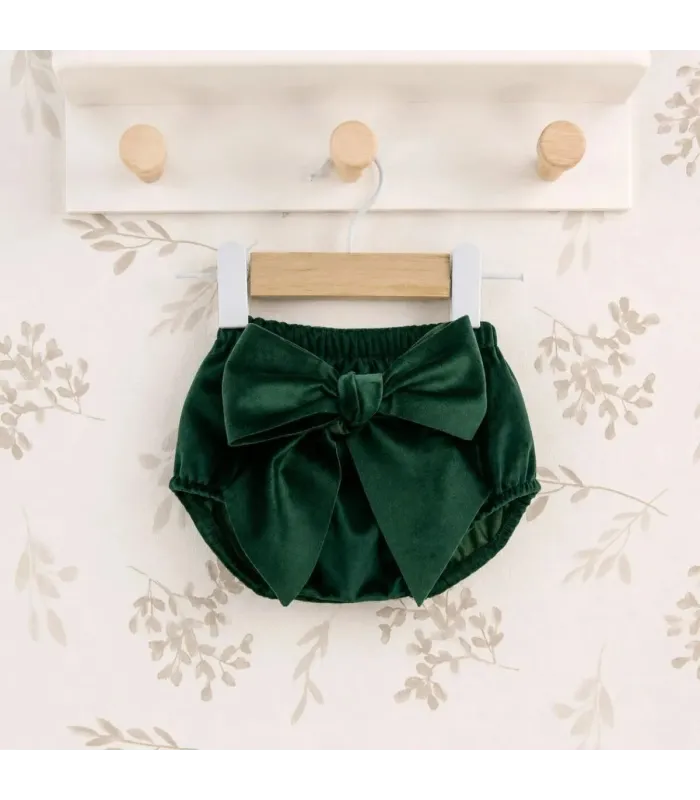 Pololo Bebé Verde lazo grande tejido satinado volumen elegante infantil