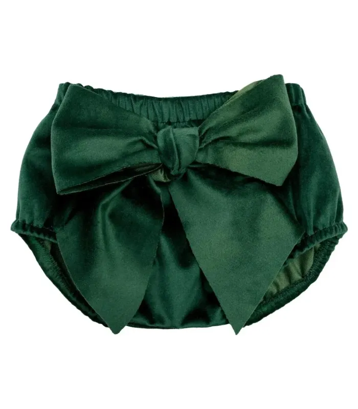 Pololo Bebé Verde lazo grande tejido satinado volumen elegante infantil en fondo blanco