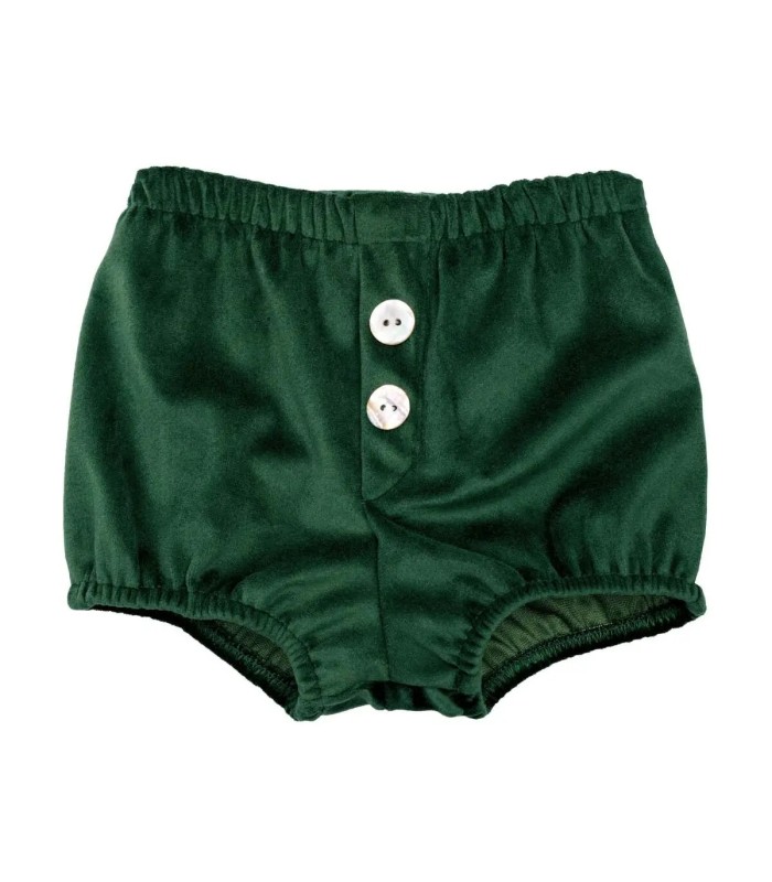 Pololo Bebé Verde botones frontales tejido satinado elegante infantil en fondo blanco